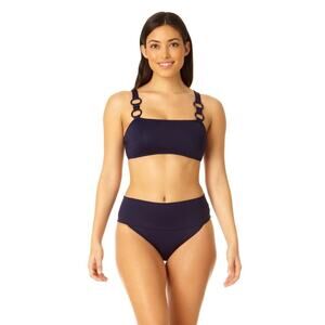 NWT Ann Cole Women's Blue Live In Color Ring Strap Swimsuit 2 Pc Set Size XL